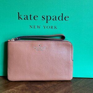 Kate Spade Leila Medium L-Zip Wristlet - Pebbled Leather - Warm Gingerbread